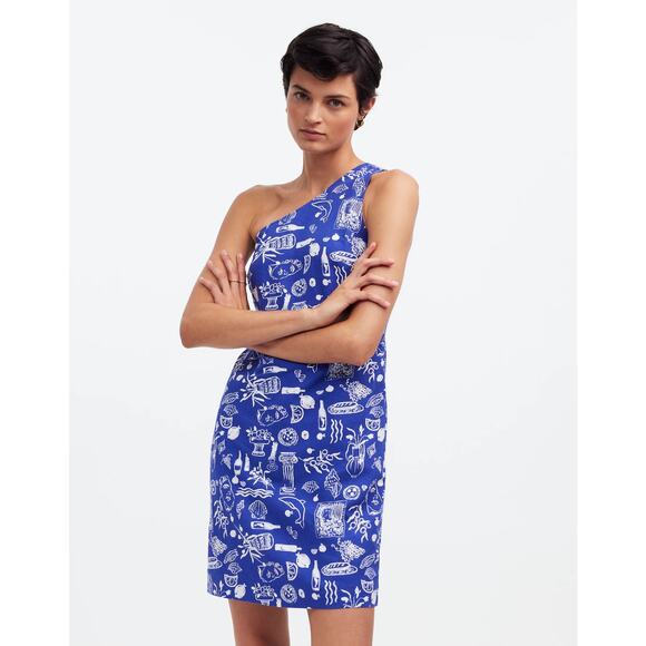 NWT Madewell x Lisa Says Gah! One-Shoulder Mini Dress in Clematis Blue Size 00 - Picture 2 of 13